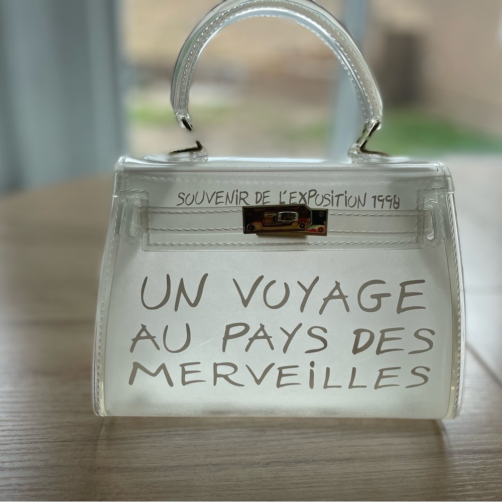 Clear Vinyl Top-Handle Tote with French Script